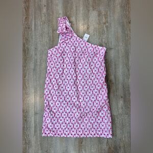 NWT J Crew Geometric Sleeveless One Shoulder Bow Pink Eyelet Mini Dress SZ 10